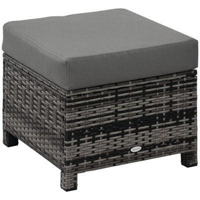 Rattan Footstool Wicker Ottoman Padded Seat For Backyard Garden from B&Q