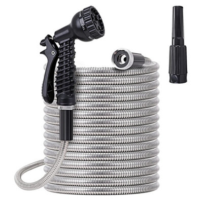 25Ft Hose+Spray Gun Rustproof Kink-Free Stainless Steel Garden Hose With Spray Gun from B&Q
