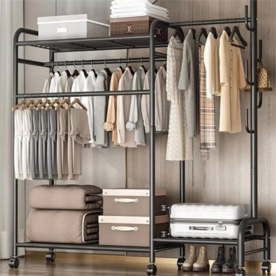  - Black Double Clothes Rail Hanging Rack Garment Display