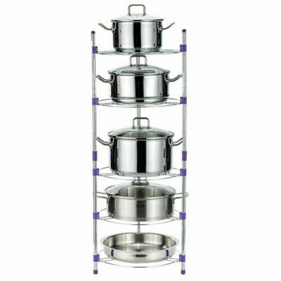  - 5 Tier Kitchen Pan Stand Saucepan Pot Rack Chrome Storage