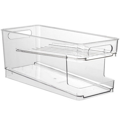 2-Layer Rolling Can Dispenser Plastic Fridge Tin Holder Organiser Soda Rack from B&Q