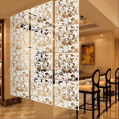  - 24Pcs Paravent Partition Wall Room Divider Hollow Flowers Hanging Screen