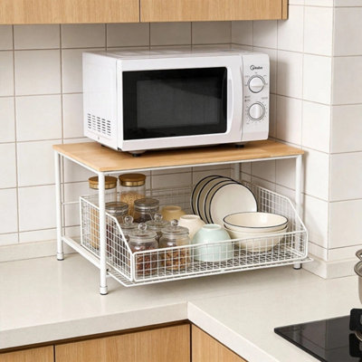  - Kitchen Microwave Stand Countertop Storage Rack With Drawer