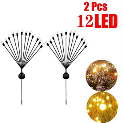 2 Pack 12 Led Swaying Solar Garden Stake Light Firefly Waterproof Lamp from B&Q
