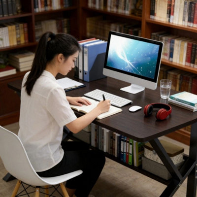 - 120Cm K-Shaped Gaming Desk With Footrest Black Computer Table