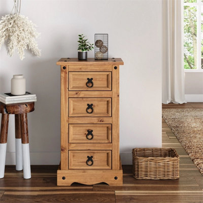  - Bedside Table Chest 4 Drawer Narrow Solid Wood Pine Wooden