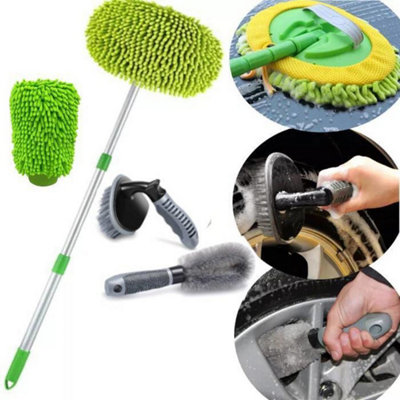 Car Wash Kit Brush Set Microfibre Mitt Mop & Car Wheel Cleaning Brush Rim Clean from B&Q