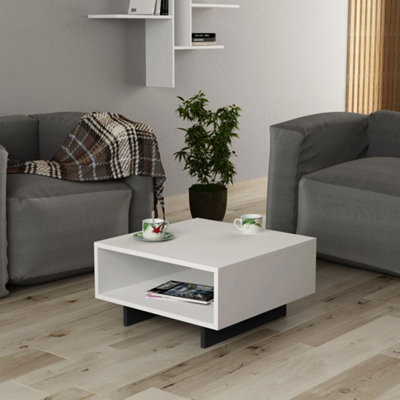 Square Coffee Table With Storage Shelf -Modern White from B&Q