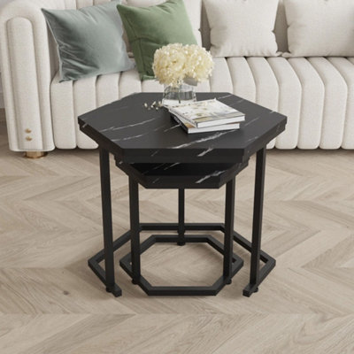  - Nesting Of 2 Tables Marble Effect Mdf Top Metal FrameBlack Marble