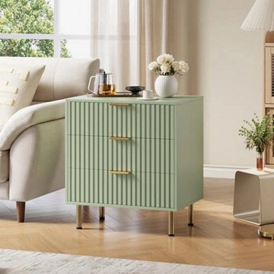  - Fluted 3 Drawer Dresser For Bedroom Nightstand Chest Of Drawer