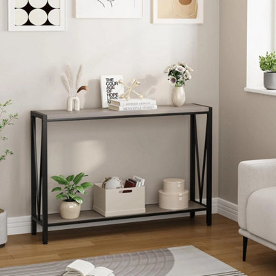  - 2-Tier Console Table Side End Table Wooden Shelf For Hallway Grey