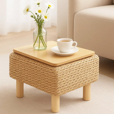 Foot Stool Rectangle Ottoman Hand Weave 39X28X28Cm Multifunctional Footrest from B&Q