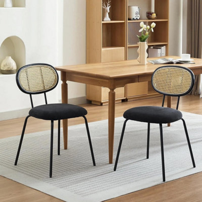  - Set Of 2 Dining Chairs Velvet Upholstered Seat Kitchen Chair Black