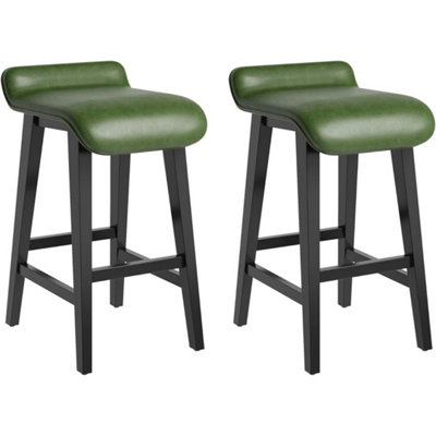  - Set Of 2 Counter Height Bar Stool With Low Back Footrest Pu Leather