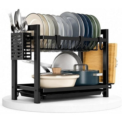 Dish Drainer Rack Drip Tray2 Tier Space-Saving Kitchen Rack