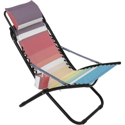  - Folding Beach Chair With Headrest Portable Foldable Recliner