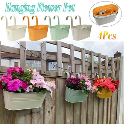  - 4Colour Oval Metal Plant Flower Pots Fence Balcony Garden Hanging Basket Planter