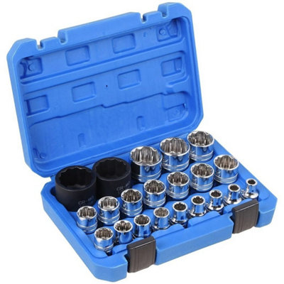  - 21Pcs 1/2 Drive Universal Spline Socket 12-Point 8-36mm Cr-V Metric Socket Set