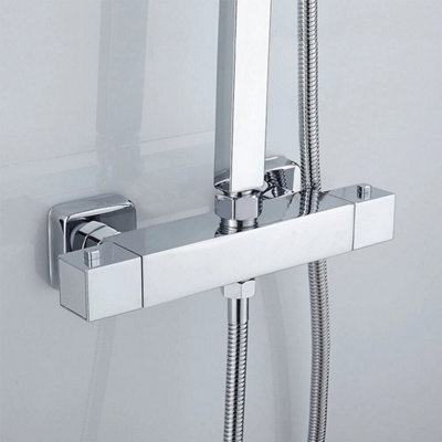 Thermostatic Shower Mixer Bar Brass Valve Twin Outlet Bathroom Bath Taps Chrome from B&Q