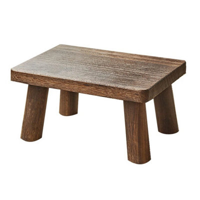  - Rectangle Wooden Low Stool Change Shoes Small Bench For Living Room Practical Deep Baked Color (Varnish)
