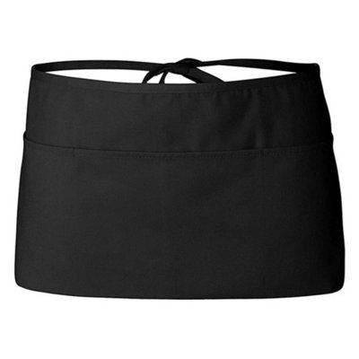 Black Half Size Apron With 3 Pockets Bar Waiter Waitress