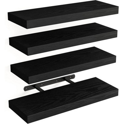 Black 4Pcs White Floating Wall Shelves Display Rack from B&Q