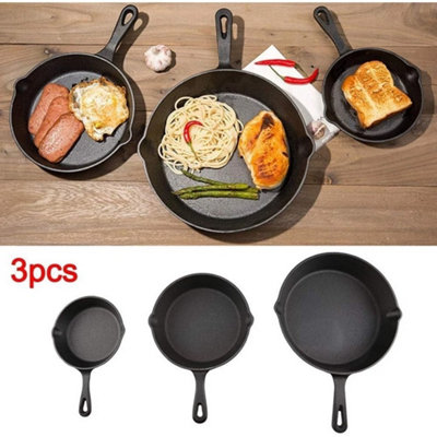Set Of 3 Cast Iron Non Stick Skillet Griddle Cooking Pan Frying Pan from B&Q