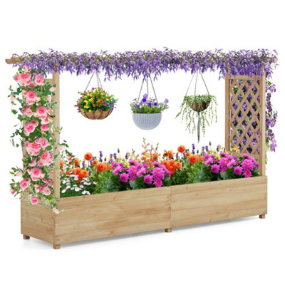Raised Garden Bed Fir Wood Climbing Planter Box Sided Trellis from B&Q