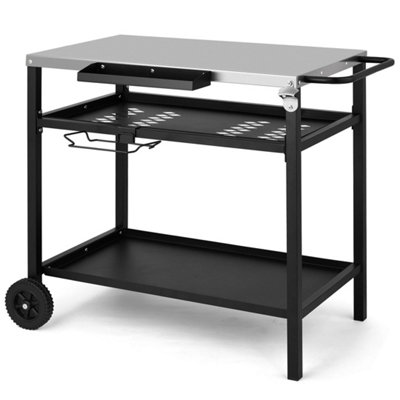 3 Tier Pizza Oven Table Bbq Trolley Stainless Steel Top Cart Shelves