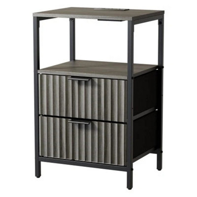 - Wood Bedside Table 2 Drawers Cabinet Charging Nightstand Storage