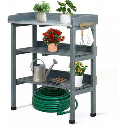 B&Q Wooden Potting Table With Shelves Hooks Garden Bench Flower Plant