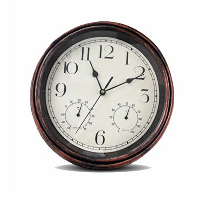 30Cm Brown Garden Station Wall Clock With Thermometer from B&Q