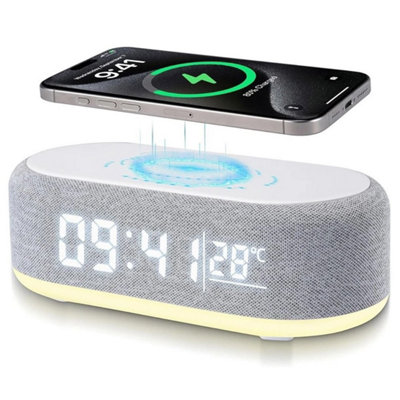 - Digital Alarm Clock Charging Station 15W Wireless With Night Light Thermometer