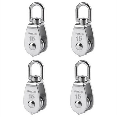  - 4X Heavy Duty Single Wheel Swivel Pulley Stainless Steel Block Lifting Rope M15