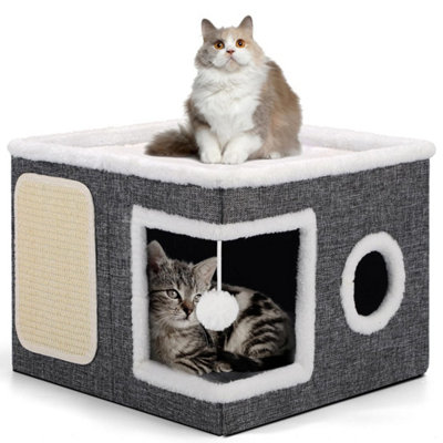 Large Cat Cube House Cosy Foldable Bed Pet Cave Furry Soft from B&Q