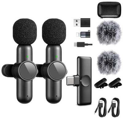 2X Wireless Lavalier Microphone Phone Mic Plug-Play Lapel Mic from B&Q