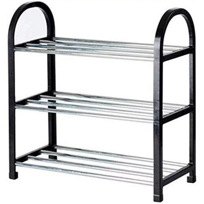 3 Tier Shoe Rack Stand Storage Organizer Lightweight Compact Black
