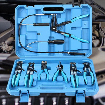 Automotive Flexible Hose Clamp Clip Pliers Set Swivel Jaw Flat Angled Band-9Pcs