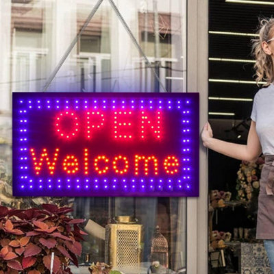 Large Bright Flashing Led Open Welcome Shop Sign-Neon Hang from B&Q