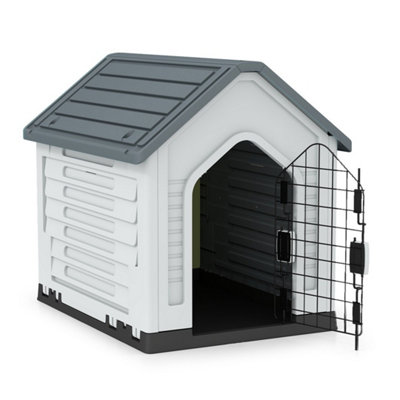  - Puppy Cage Kennel Plastic Dog House With Metal Lockable Door-Grey
