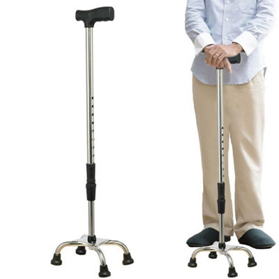 Quad Cane 4 Prong Small Base Steel Walking Stick Mobility Aid from B&Q