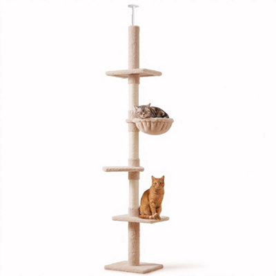 Pawhut Floor To Ceiling Cat Tree 5-Tier Climbing Tower Scratching Post Beige from B&Q