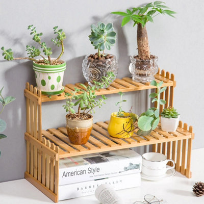 2 Tier Wooden Plant Flowers Pots Display Stand Desktop Ladder Shelf from B&Q