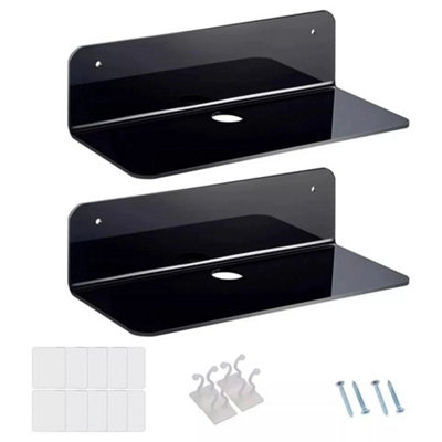 2Xacrylic Floating Wall Shelves Adhesive Shelf Wall Mount Storage from B&Q