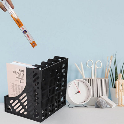 4 Slots Plastic File Shelf Rack Desktop Magazine Holders Desk from B&Q