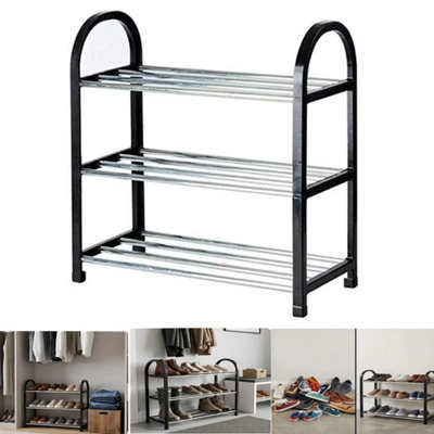 3 Tier Shoe Rack Stand Black Lightweight Compact Shoes Storage