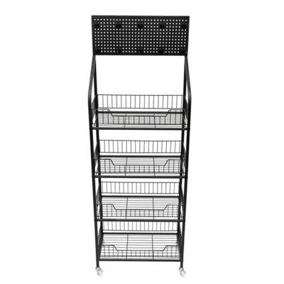 4 Tiers Retail Shop Display Rack Market Shelf Snack Basket Black