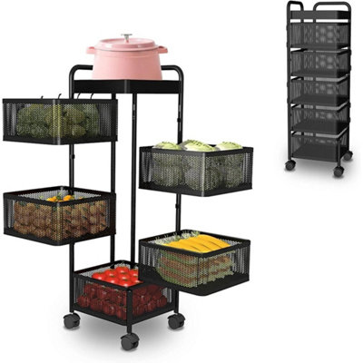  - Kitchen Rotating Storage Trolley Cart Utility Vegetable Mobile Rack