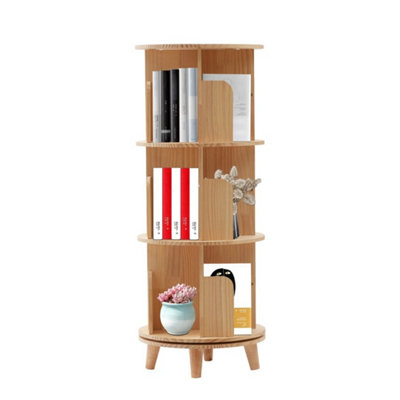  - 3 Tier Rotating Display Bookshelf Floor Standing Pine Wood Bookcase