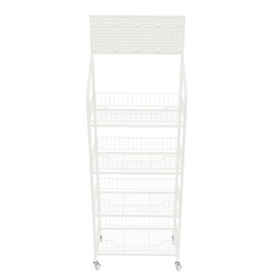 4 Tier Supermarket Snacks Shelf Retail Display Stand With Wheels